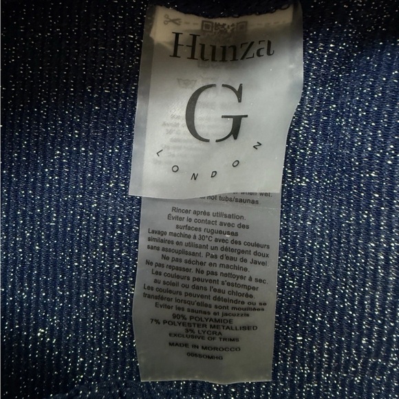 Hunza G London Crinkle One-Piece Swimsuit Square Neck Metallic Navy - Picture 5 of 6